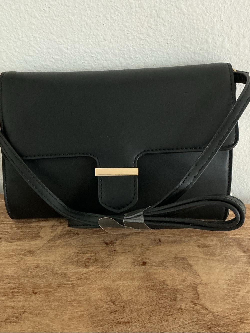 a new day Black Crossbody Bag with Gold Bar Accent